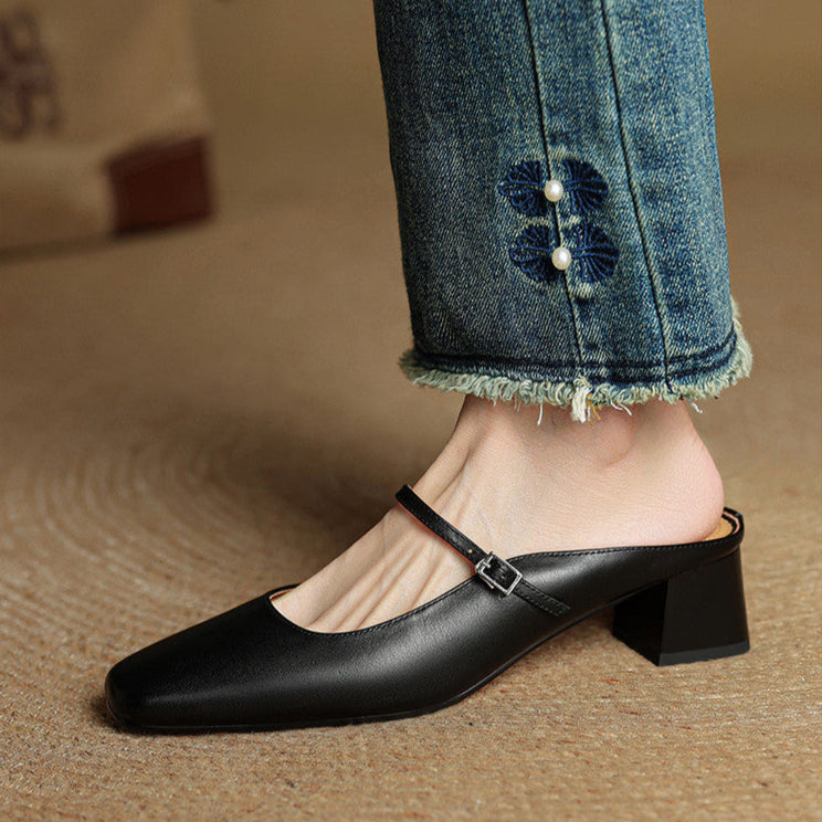 Alicia Genuine Leather Mules