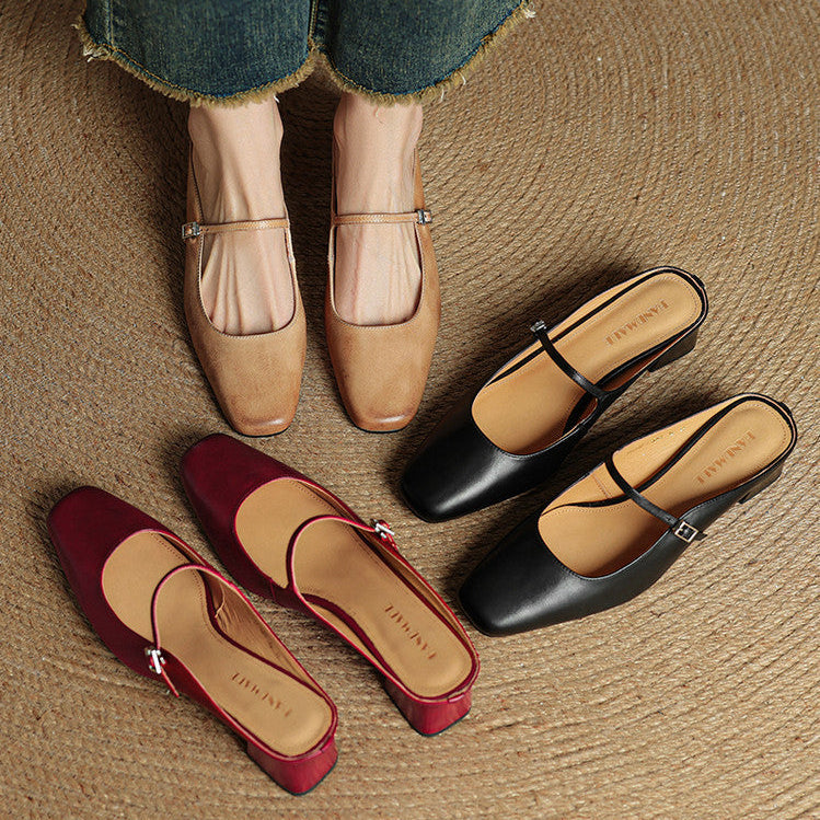 Alicia Genuine Leather Mules